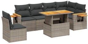 vidaXL Σετ Σαλονιού Κήπου 7 τεμ. Γκρι Συνθετικό Ρατάν με Μαξιλάρια