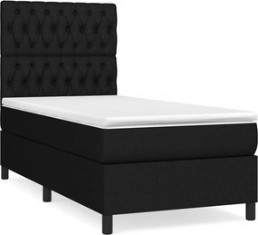 vidaXL Κρεβάτι Boxspring με Στρώμα Μαύρο 90x190 εκ.Υφασμάτινο