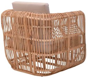 Πολυθρόνα Fajole pakoworld rattan σε φυσική απόχρωση με μπεζ μαξιλάρι 86x86x66εκ