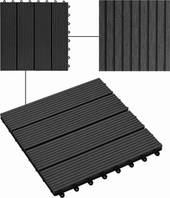 vidaXL Πλάκα Κατασκευής 11 pcs Μαύρο 30 x 30 cm WPC