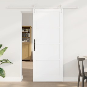 vidaXL Συρόμενη Πόρτα με Σετ Εξαρτημάτων Λευκή 83x202 εκ. Συμπαγές Ξύλο Πεύκου