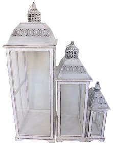Φανάρι Jux 346-000015 (Σετ 3Τμχ) 19,5x13,5x41/26,5x20,5x65,5/33,5x27,5x88cm White Washed Inart Ξύλο,Αλουμίνιο,Γυαλί