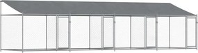 vidaXL Κλουβί Σκύλου με Οροφή και Πόρτες Γκρι 8x2x2 μ. Γαλβ. Χάλυβας