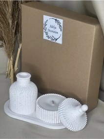 Stewehome Σετ πιατάκια κεριών με εφέ γρανίτη Λευκό