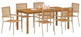 vidaXL Σέτ φαγητού για κήπο 7 pcs Μπεζ Πολυ ράταν