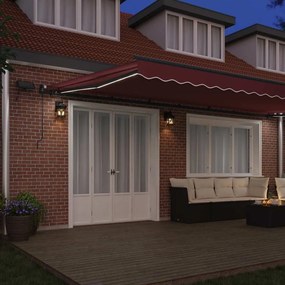 vidaXL Τέντα Πτυσσόμενη Χειροκίνητη με LED Μπορντό 600x300 εκ.