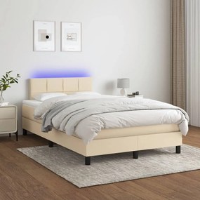 ΚΡΕΒΑΤΙ BOXSPRING ΜΕ ΣΤΡΩΜΑ &amp; LED ΚΡΕΜ 120X200 ΕΚ. ΥΦΑΣΜΑΤΙΝΟ 3133146