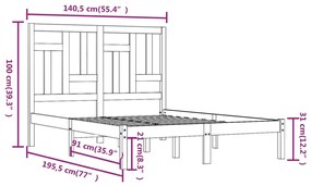 vidaXL Πλαίσιο Κρεβατιού 135 x 190 εκ. από Μασίφ Ξύλο Double