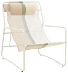 Faisty Chaise longue  chair metal white- textline grey-beige-cushion 65x83x86cm 65x83x86 εκ.