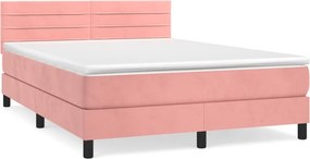 vidaXL Κρεβάτι Boxspring με Στρώμα Ροζ 140x200 εκ. Βελούδινο