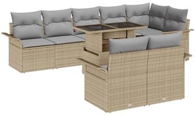 vidaXL Σετ Καναπέ Κήπου με μαξιλάρι 9 pcs Μπεζ Πολυ ράταν