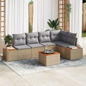 vidaXL Σετ 6 Τεμαχίων Καναπέ Κήπου με Μαξιλάρια Μπεζ Πολυ Ρατάν Ακακία