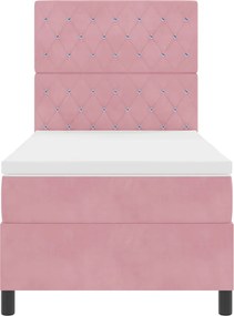 vidaXL LED Κρεβάτι με βάθρο με στρώμα Ροζ 100 x 200 cm ύφασμα