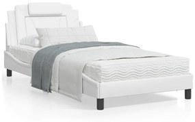 Κρεβάτι με Στρώμα Λευκό 100x200 εκ. από Συνθετικό Δέρμα