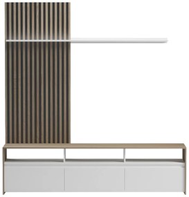 Σύνθετο σαλονιού Delfina pakoworld σε sonoma με λευκή απόχρωση 190x40x199.5εκ