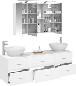 vidaXL Σετ Επίπλων Μπάνιου 4 pcs Λευκό Επεξεργασμένο Ξύλο και Γυαλί