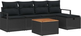 vidaXL Σετ Καναπέ Κήπου με μαξιλάρι 6 pcs Μαύρο Πολυ ράταν