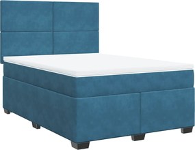 vidaXL Κρεβάτι Boxspring με Στρώμα Μπλε 140x200 εκ. Βελούδινο