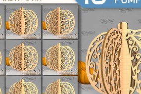 Σετ των 3 Intra απο ξύλο plywood 3mm-4mm πάχος 3D Pumpkins . Σχέδιο κοπής με λέιζερ Δίασταση 15x15 cm INTRAFABR-102113813