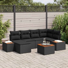 vidaXL Σετ Καναπέ Κήπου με μαξιλάρι 7 pcs Μαύρο Πολυρατάν