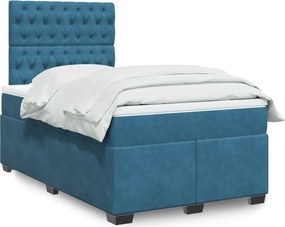vidaXL Κρεβάτι Boxspring με Στρώμα Μπλε 120x200 εκ. Βελούδινο
