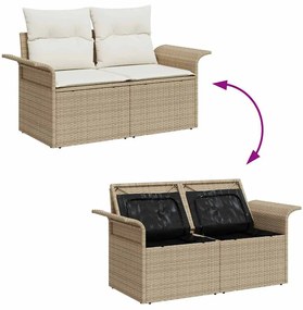 vidaXL Σετ Καναπέ Κήπου με μαξιλάρι 7 pcs Μπεζ Πολυ ράταν