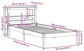 Σκελετός Κρεβατιού Χωρίς Στρώμα 90x190 εκ Μασίφ Ξύλο Πεύκου - Καφέ