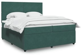 vidaXL Κρεβάτι Boxspring με Στρώμα Σκούρο Πράσινο 200x200εκ. Βελούδινο