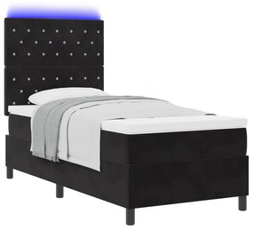vidaXL Κρεβάτι με Σκελετό και Στρώμα & LED Μαύρο 90x190 εκ Βελούδο