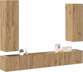 vidaXL Σετ ντουλαπιών τηλεόρασης 4 τεμαχίων Επιτοίχιο Τεχνικής Δρυς