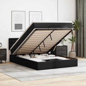vidaXL Οθωμανικό κρεβάτι με στρώμα Μαύρο 140x200cm Faux Leather