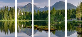 Εικόνα 5 μερών ενός πανέμορφου πανοράματος βουνών δίπλα στη λίμνη - 100x50