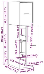 Συρταριέρα Γενικής Χρήσης Καπνιστή Δρυς 30x41x118 Επεξ. Ξύλο - Καφέ