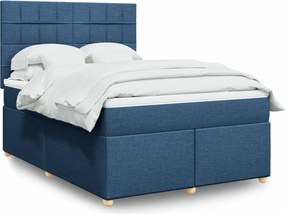vidaXL Κρεβάτι Boxspring με Στρώμα Μπλε 160x200 εκ. Υφασμάτινο