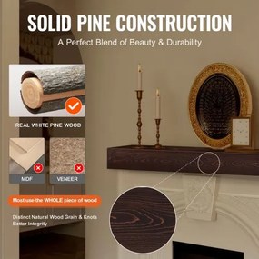 VEVOR Fireplace Mantel Wood Shelf Floating Rustic Fireplace Mantel 72&quot; Brown