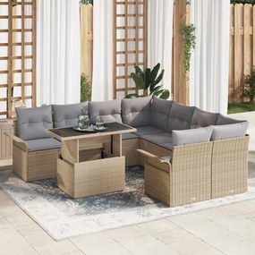 vidaXL Σετ Καναπέ Κήπου με μαξιλάρι 9 pcs Μπεζ Πολυ ράταν