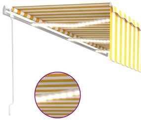 Τέντα Αυτόματη με Σκίαστρο/LED/Αισθ. Ανέμου Κίτρινο/Λευκό 6x3 μ - Κίτρινο