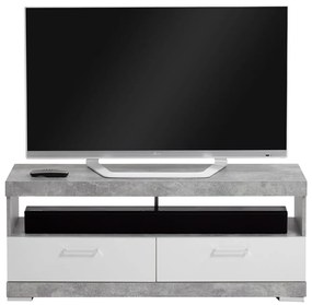 FMD Έπιπλο Τηλεόρασης / Hi-Fi Γκρι Σκυροδέματος / Γυαλιστερό Λευκό