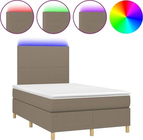 vidaXL Κρεβάτι Boxspring με Στρώμα &amp; LED Taupe 120x200 εκ. Υφασμάτινο