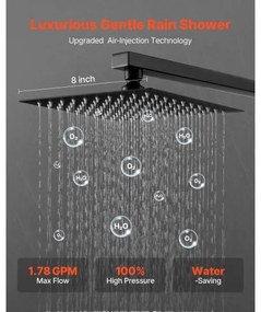 VEVOR Shower Faucet Set 8&quot; Square Rain Shower Head and Hand Set Matte Black