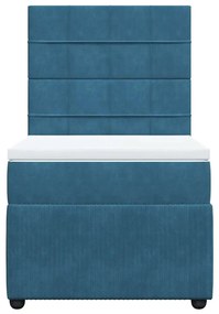 vidaXL Κρεβάτι Boxspring με Στρώμα Σκούρο Μπλε 90x190 εκ. Βελούδινο