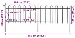 vidaXL Φράχτης Κήπου με Κορυφή από Ατσάλι 359 x 100 εκ. Μαύρος