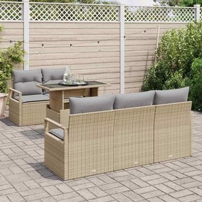 vidaXL Σετ Καναπέ Κήπου με αποθήκευση 6 pcs Μπεζ Πολυ ράταν
