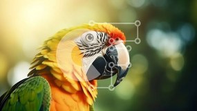 Intra Συλλεκτικό Ξύλινο Παζλ Plywood 4mm - Ζωηρόχρωμος παπαγάλος στο πράσινο φύλλωμα Σε Ξύλινο Κουτί - Διαστάσεις: 10x10 cm – 25 κομμάτια