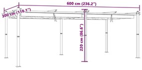 Πέργκολα Κήπου με Πτυσσόμενη Οροφή Taupe 3x6 μ. Αλουμίνιο - Μπεζ-Γκρι