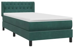 vidaXL Κρεβάτι Boxspring με Στρώμα Σκούρο Πράσινο 100x210εκ. Βελούδινο