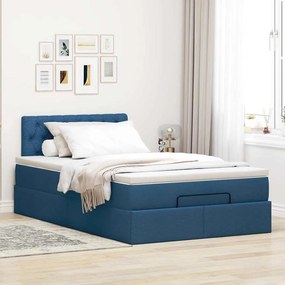vidaXL Οθωμανικό κρεβάτι με στρώμα &amp; LEDs Μπλε 120x190cm ύφασμα