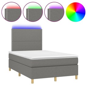 vidaXL Κρεβάτι Boxspring με Στρώμα &amp; LED Σκ.Γκρι 120x200 εκ Υφασμάτινο