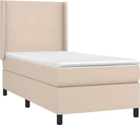vidaXL Κρεβάτι Boxspring Στρώμα&amp;LED Καπουτσίνο 90x190 εκ. Συνθ. Δέρμα