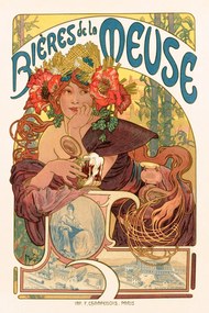 Εκτύπωση έργου τέχνης Bières De La Meuse (Art Nouveau Beer Lady) - Alphonse Mucha, (26.7 x 40 cm)